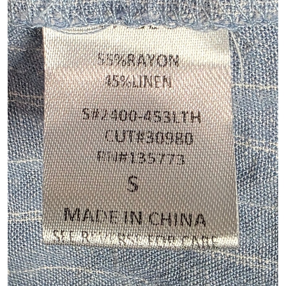 Olivaceous Molly Linen Shirt Blue White Striped Button Down Shirt Small - Picture 4 of 7